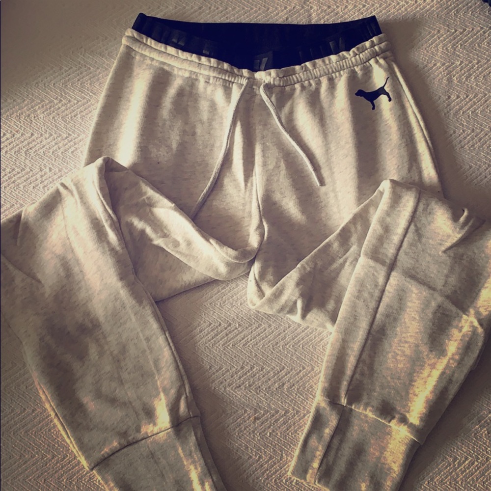 PINK Heather Grey Sweats with Black Waist Band